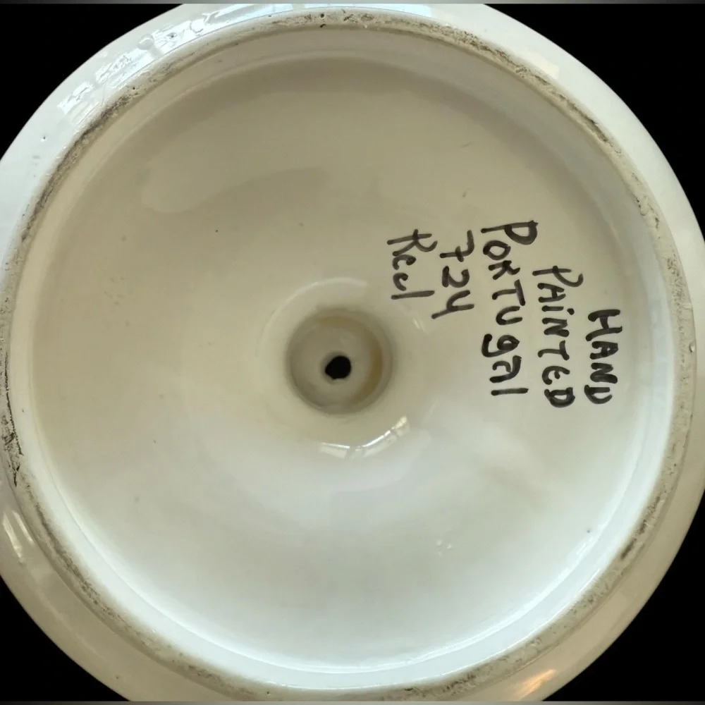 Hand-Painted Portuguese‎ Pottery Candle Holder - Pierced Design